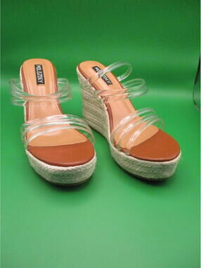 MOLOZOEY Women's Clear Strap Espadrille Wedge Sandals SIZE 7